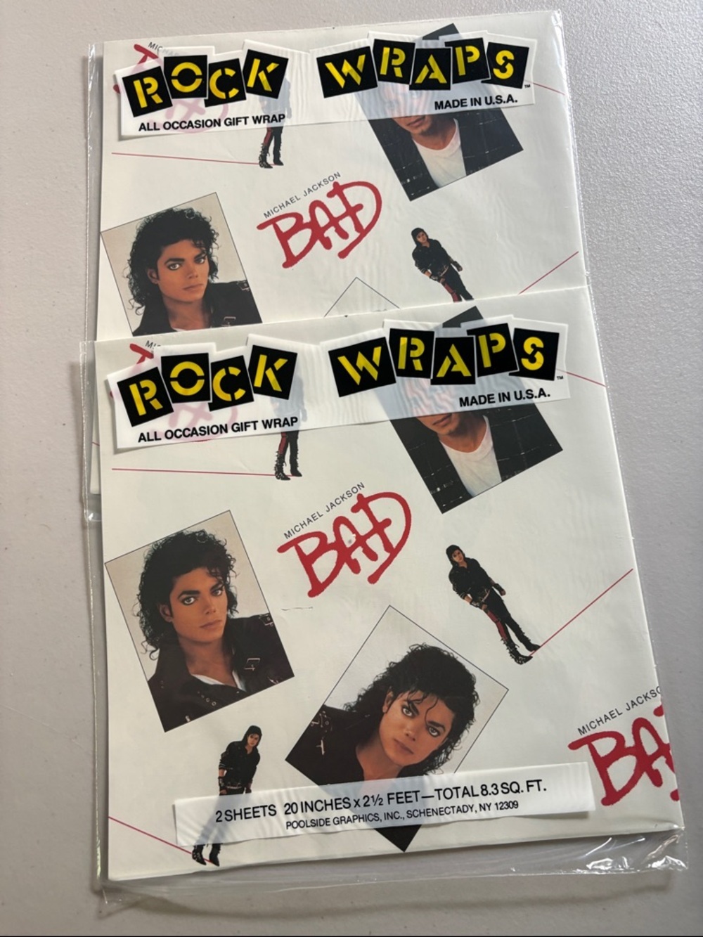 Michael Jackson BAD Wrapping Paper Gift Wrap NWT. Pop. SET of 2 RARE! Rock Wraps